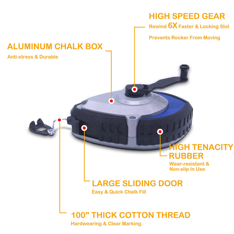 Chalk Reel kit - Six Gear Quick Retrieval Chalk Lines,100ft Line Included in Chalk Box,4oz Red Chalk Powder,Wire Box is Made of Aluminum 1 Count (Pack of 1)