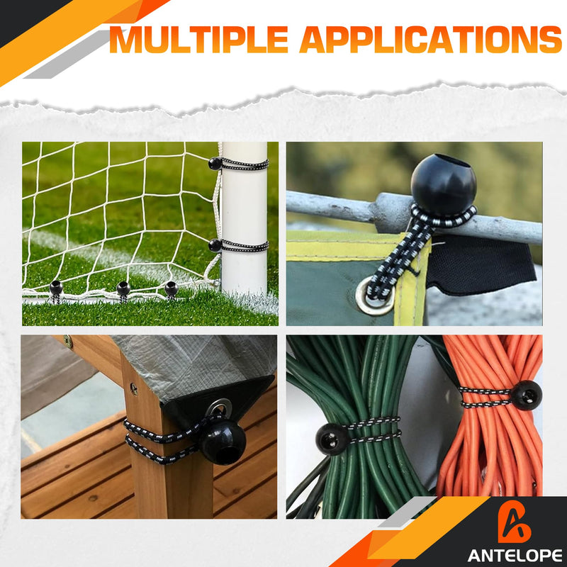 A ANTELOPE 25-Pack Ball Bungee Cord, 8" Heavy Duty Bungee Cord of Canopy Tarp Balls for Camping, Tent, Cargo, Fixed Lines and Hoses, Patio Umbrellas, Awnings (Black & White) 8" x 25PCS