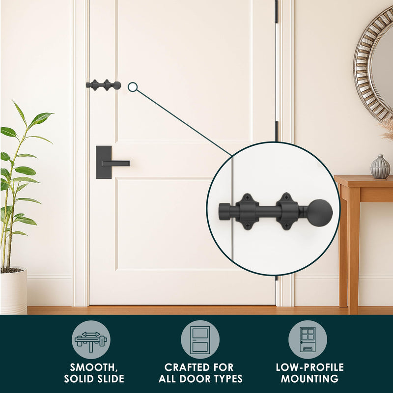 Mega Handles Dutch Door Bolt - 4 Inch Heavy Duty Slide Bolt Latch, Easy to Install Slide Latch for Dutch Doors, Suitable Slide Bolt for Toy Boxes, Cabinets, Pantry Doors and More - Matte Black 1 Pack
