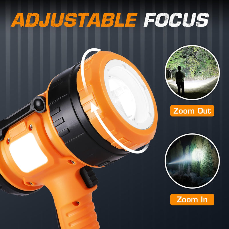 EverBrite Rechargeable Spotlight with Adjustable Focus, Handheld LED Spotlight Flashlight with 5 Modes, 600M Range, Spot Light for Hunting Boating Camping Hiking Outdoors Searching, 1200 Lumens