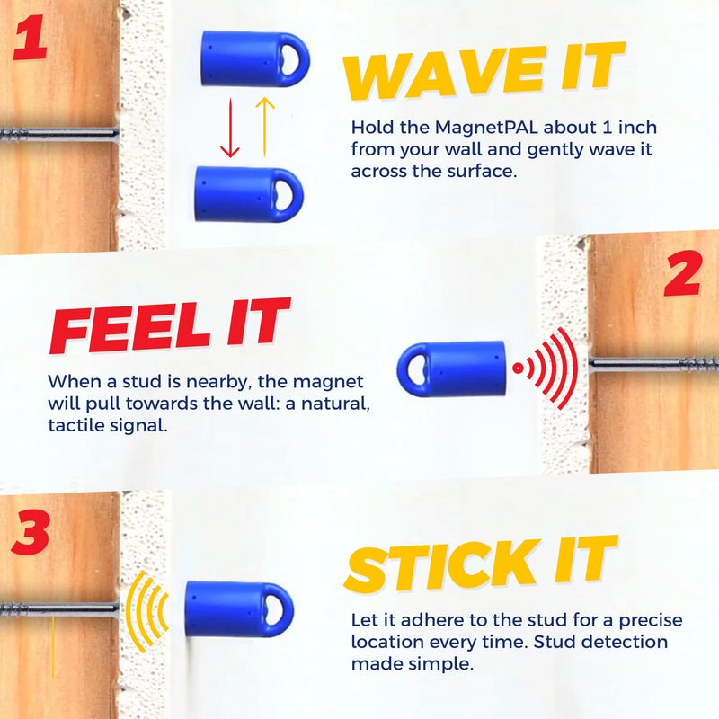 MagnetPal Magnetic Wall Stud Finder - Small Easy Behind Wall Stud Finder, Wood Finder, Tool for Finding Studs (3 Pack) (Orange) Orange