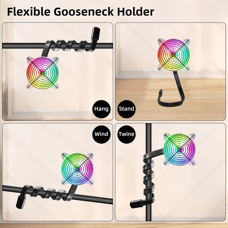 4.72in 120mm USB Cooling Fan with Gooseneck Mount and LED Light Quiet Fan Multicolored