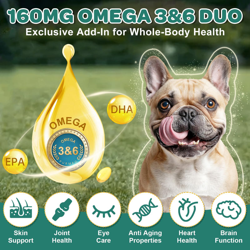 Probiotics for Dogs, Dog Probiotics with Digestive Enzymes, Prebiotics, Omega-3 & 6 and Vitamin for Dogs Digestive Health, 6 Billion CFUs for Gut Health and Immune Support, 180 Freeze-Dried Chews 180 counts