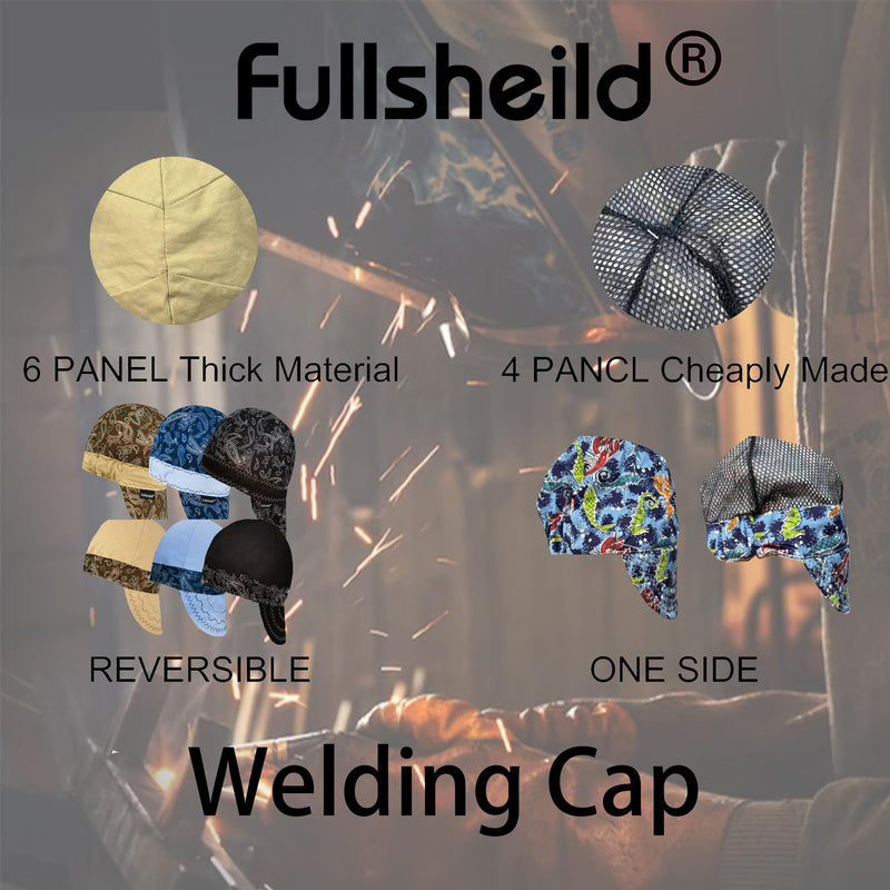 Fullsheild Reversible Welding Cap OneSize Flame Resistant Cotton Welder Hat Hood FR High Crown 3 pcs One Size Multicolor-3pcs