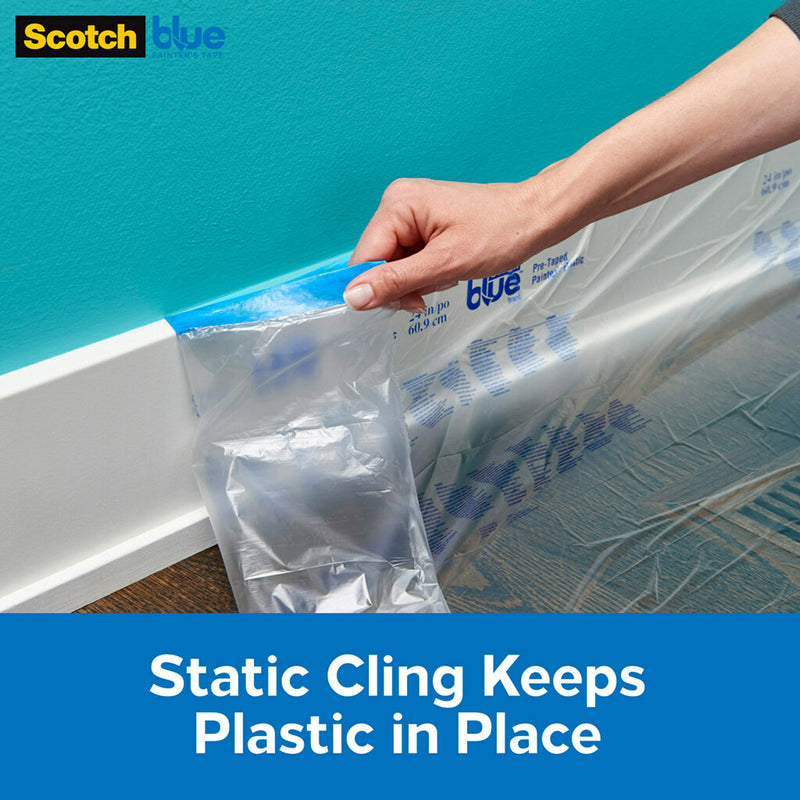 ScotchBlue Pre Plastic Painters Tape with Bladed Dispenser, 48 in x 30yd, Tape & Masking Film Combined in One Product, Static Cling to Stay in One Place, No Residue Masking Tape (PTD2093EL-48-S) 48" Width With Dispenser