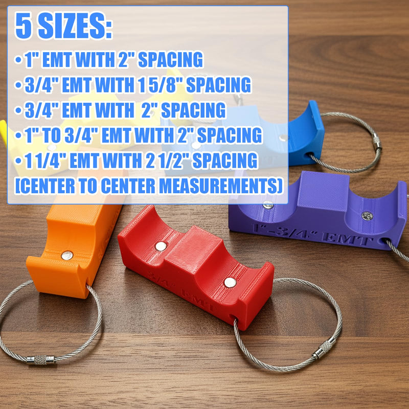 Magnetic EMT Conduit Spacers Set - 5 Pack (3/4" & 1" & 1"to3/4" & 1-1/4" sizes) - Electrician's Tool for Precise EMT Conduit Layout & Spacing - Durable Magnetic Design with Lanyard & Carabiner