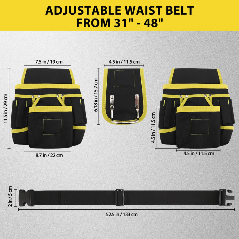 Tool Belt, Professional Tool Belts for Men, 26 Pockets Magnetic Tool Pouch, 31 to 48 Inches Adjustable Waist, Oxford Fabric, Tool Belt with Suspenders for Electrician, Carpenter (Yellow) Yellow