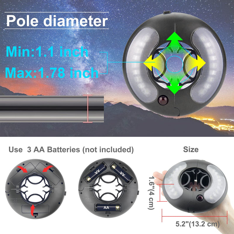 HONWELL Patio Umbrella Light, 18 LEDs 3xAA Battery Operated Umbrella Pole Light with RF Remote 80Ft Through Wall, 4 Modes, 12 Color Changing Outdoor Camping Light with Hanging Ring for Umbrellas,Tent C-Black