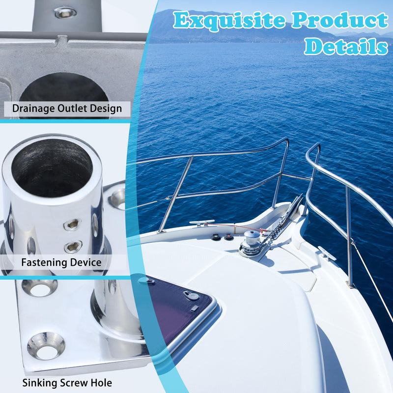 Boat Hand Rail Bases 316 Stainless Steel 90° Rectangular – Marine-Grade Fittings for 7/8" & 1" Tubes – Heavy Duty, with Installation Hardware 1 Inch Square*2 pack