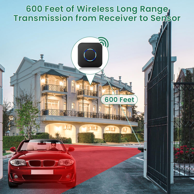Wireless Driveway Alarm, Outdoor Weatherproof Motion Sensor & Detector with 600ft Range, Microwave Infrared Home Security Alert System for Driveway/Garage/Indoor/Outdoor (1 Receiver+2 Sensors) A 1 Receiver+2 Sensors - NewNest Australia