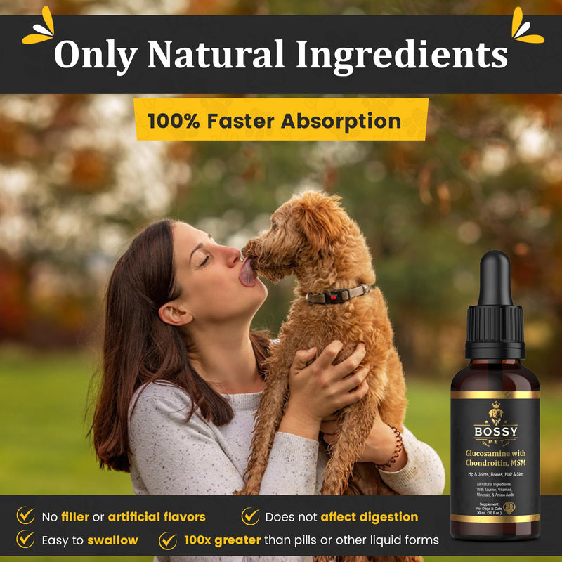 Liquid Glucosamine for Dogs & Cats - Advance Joint Support Supplement - Supplement with Chondroitin, MSM, Hyaluronic Acid, Biotin, Collagen Peptides & Taurine - Max Potency