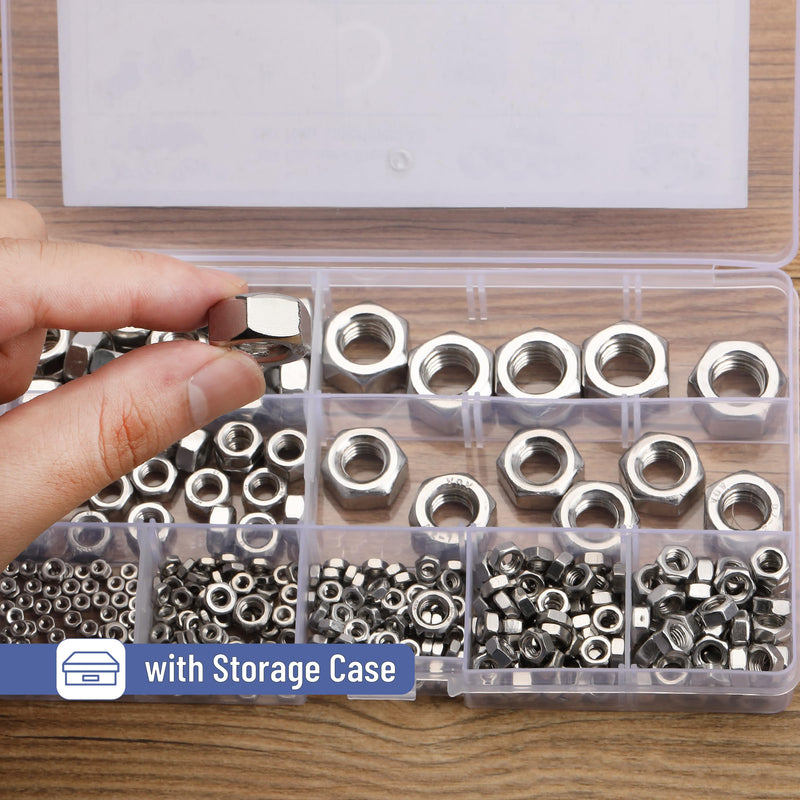 Mr. Pen- Metric Hex Nuts Assortment Kit, 370 pcs, Stainless Steel, Metric Nut Assortment 9 Sizes (M2 M3 M4 M5 M6 M8 M10 M12), Hardware Nuts, Metric Nuts, Machine Nuts, M6 Nut Set, M3 Nuts, M8 Nut
