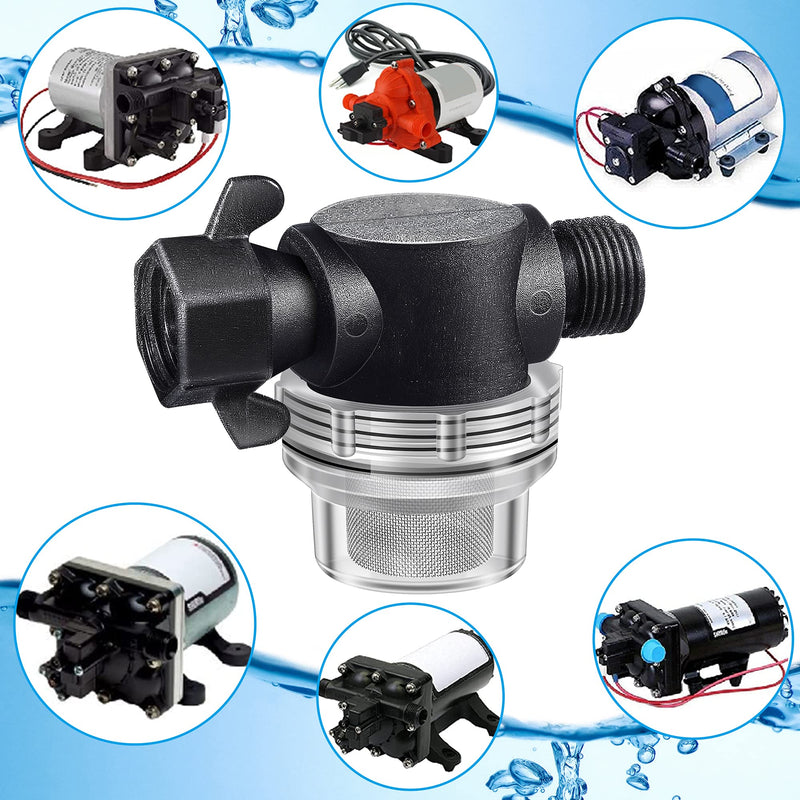 Water Pump Strainer Filter, Compatible with Shurflo Swivel Nut 255-315, 1/2 Inch Fitting with 50 Mesh Stainless Steel Screen and 6.6 FT Tape