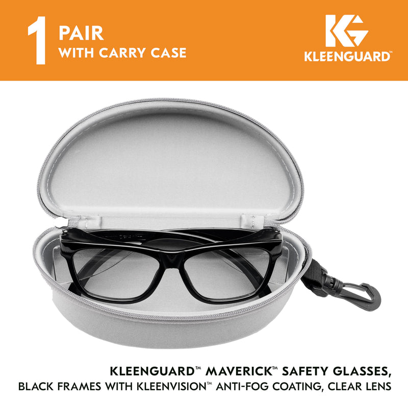 KLEENGUARD™ V30 Maverick™ Safety Glasses (56567), Clear Lenses with KleenVision™ Anti-Fog coating, Black Frame, Carrying Case, Eyewear for Men and Women Black Frame/Clear Lenses