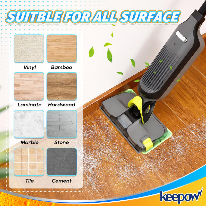 KEEPOW Reusable Mop Pads Refills, Vacmop Replacement Pads Compatible with Shark Vac Mop VM252 VM200 VC205 VM250 /QM250 VM190 VM200P12, Hardwood Floor Mop Pad with Upgraded Dirt Chamber (1+2+3 Pads) Green,1+2+3 Pack