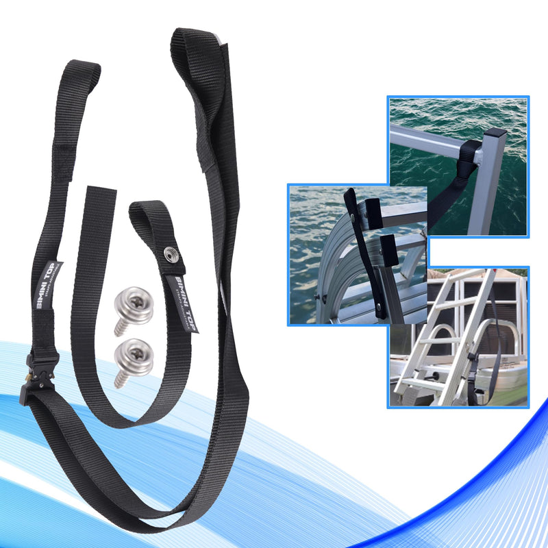 Pontoon Ladder Pull Up Strap with Quick Release Buckle,16"~55" Pull Up Pontoon Boat Ladder Strap,Pontoon Boat Nylon Straps Accessories with Stainless Steel Snap and Screw Stud