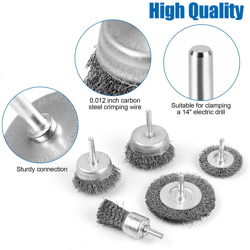 Wire Brush for Drill, Wire Wheel Brush Cup Set, Wire Wheel for Drill 0.012 Carbon Steel Wire, Drill Wire Brush for Drill 1/4 Inch Arbor for Cleaning Rust, Stripping and Drill Attachment Round