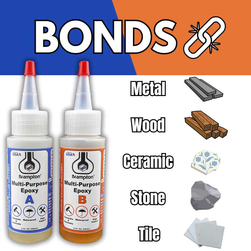 Brampton Multi-Purpose Epoxy - Epoxy Glue Kit for Metal, Wood, Tile, Most Plastics & More - Sets in 30 Minutes - Strong, Durable, Waterproof, Sandable, and Paintable Epoxy Resin (4 oz Kit) 4 FL OZ KIT