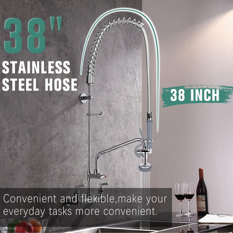 Pre Rinse Spray Valve with 38" Flexible Pre Rinse Hose,Non-Slip Commercial Sink Sprayer with Flexible Stainless Steel Hose, Replacement for Commercial Kitchen Sink Faucet,Grey 38"Hose+Grey Sprayer