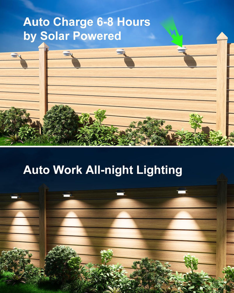 8 Pack White Solar Powered Gutter Lights Outdoor Decorative Waterproof Led Fence Lamp for Lighting Railing, Outside Wall, Deck, Garden, Path, Backyard, Sidewalk, Yard, Patio, No Drilling Installation 8 Pack