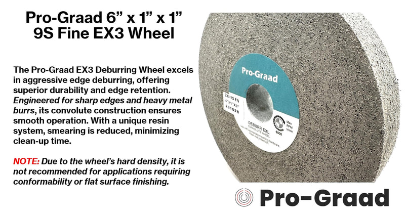 EX3 Deburring Wheel - 6” x 1” x 1” 9S Fine – Silicon Carbide – Deburr Metal, Finishing & Polishing Wheel - Highest Edge Retention & Durability - Aggressive Edge Deburring – 18825-1 Pack 6" x 1" x 1" 9S Fine