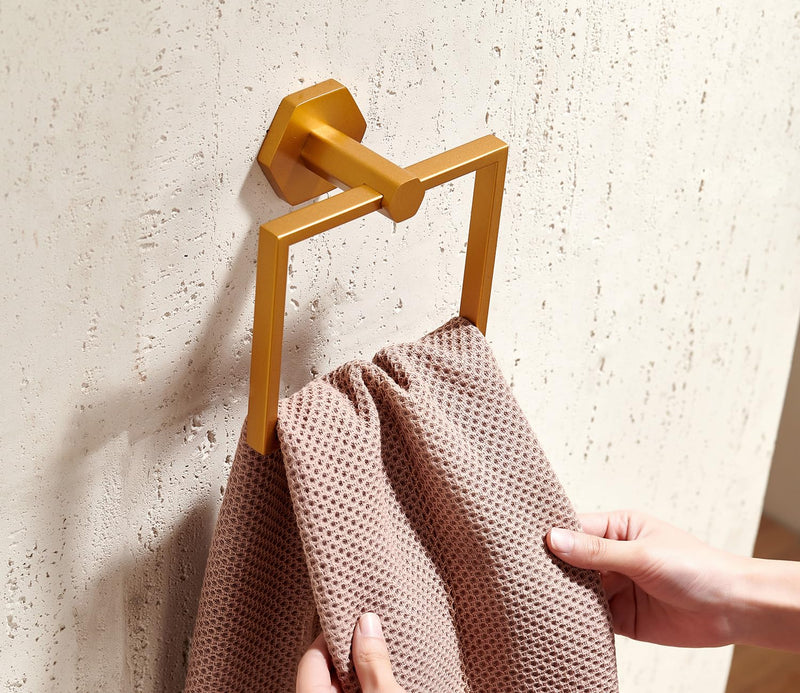 MIYILI Hexagonal Towel Ring Gold Stainless Steel Bathroom Wall Mount, Modern Hand Towel Holder for Home Upgrade