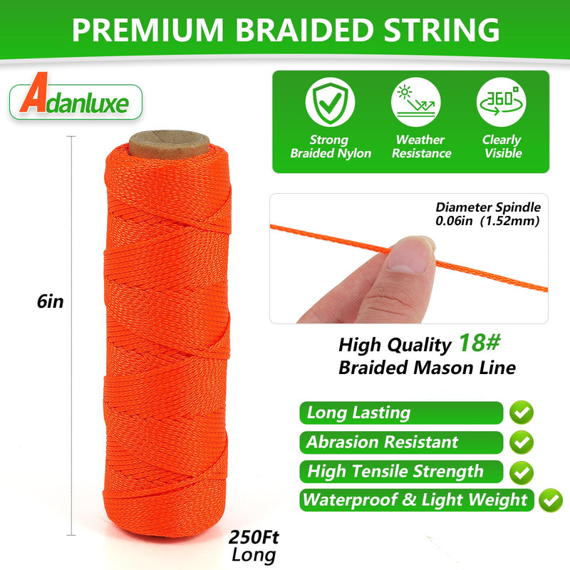 Mason Line Nylon String Line, 250Ft #18 Braided Twine String for Gardening, Garden Tomato String Twine, Premium Construction String Line Level for Masonry Tools, Outdoor Kite String