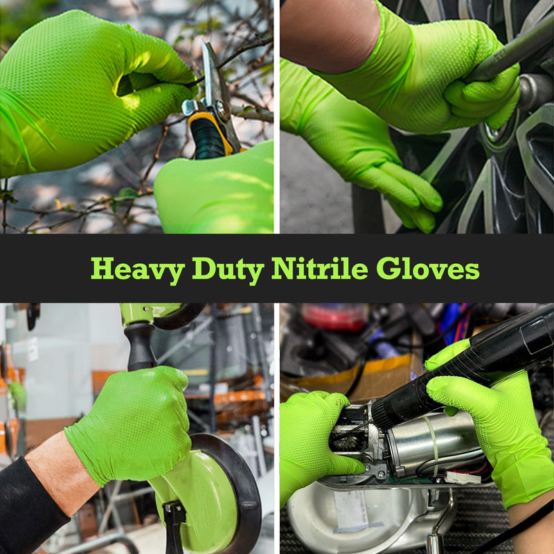 TitanFlex Thor Grip Heavy Duty Green Industrial Nitrile Gloves with Raised Diamond Texture, 8-mil, Latex Free, Powder Free 100 Large (Pack of 100)
