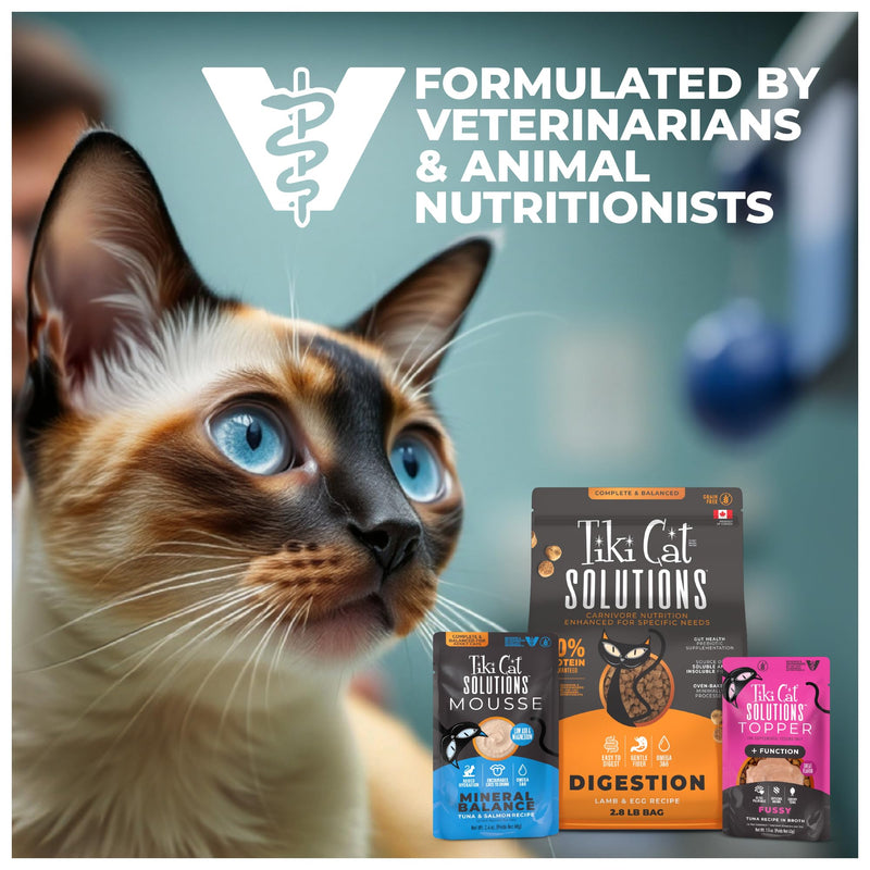 Tiki Cat Solutions Supplements Digestion Mousse, Chicken & Egg in Broth, Formulated to Support Healthy Digestion, Functional Cat Food Supplement, 5.6 oz. Pouch (Pack of 20)