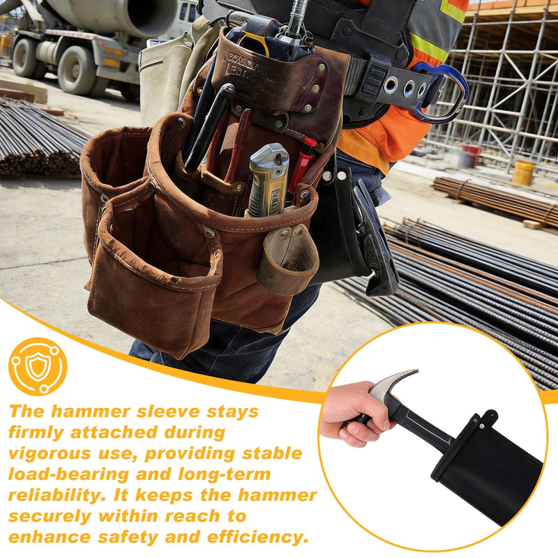 Yaocom Leather Hammer Sleeve Kit, 10 x 5 Inch Adjustable Hammer Holster Holder for Tool Belt, with Flat Head Rivets and Washers, for Roofer, Carpenter Holds Hatchet, Mallet, Plier, and Screwdriver