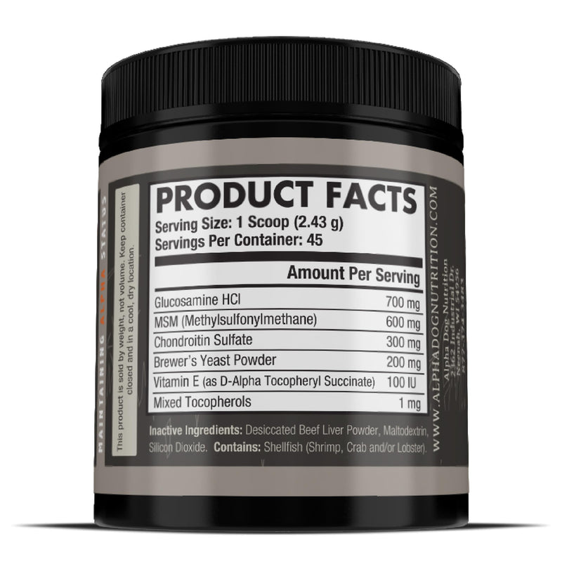 Free Range Joint Health Enhancer Supplement Powder for Dogs by Alpha Dog Nutrition - Premium Dog Arthritis Vitamins to Care for Joints - Contains Glucosamine, Chondroitin, MSM, Vitamin E, & More - PawsPlanet Australia