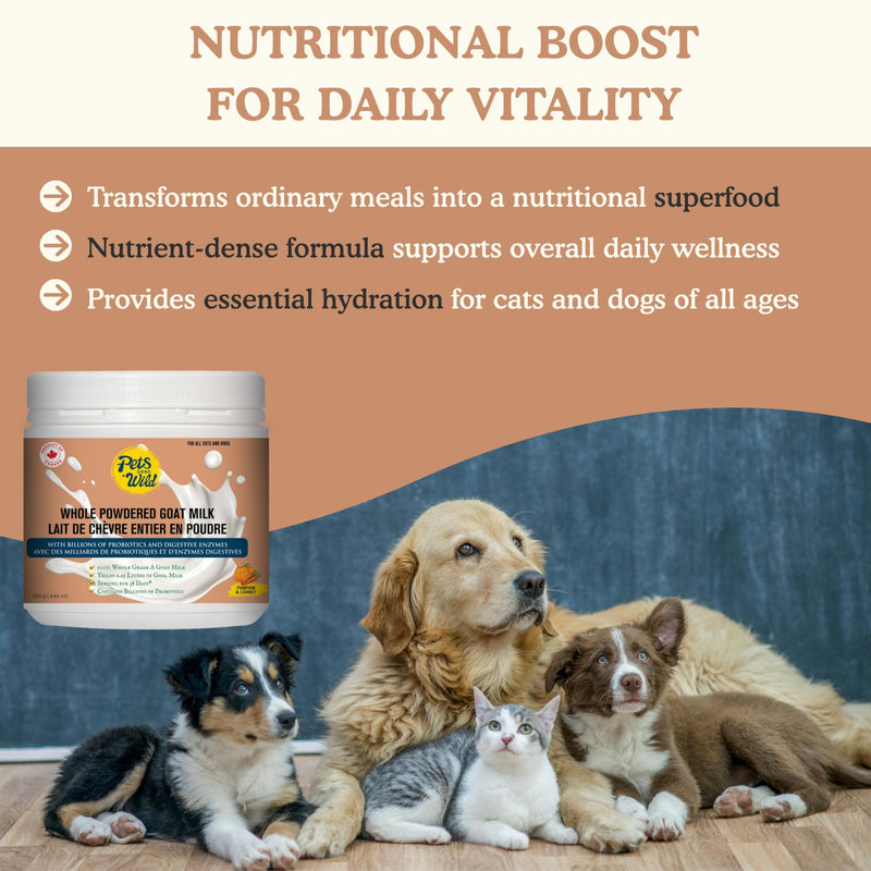 Pets Gone Wild | Goat Milk Powder with Pumpkin & Carrot for Dogs & Cats | Probiotics for Dogs | Gut Health Formula for Picky Eaters | All Natural Dog Food Topper | No Artificial Flavours | 250g