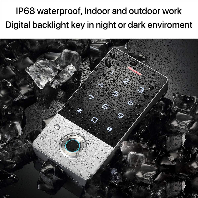 Fingerprint Password Access Control System with 5PCS ID Key Fobs, Fingerprint Door Lock Keypad Controller Support 10000 Users, Weatherproof, Backlight, Zinc Alloy Metal, Touch Panel Metal Shell