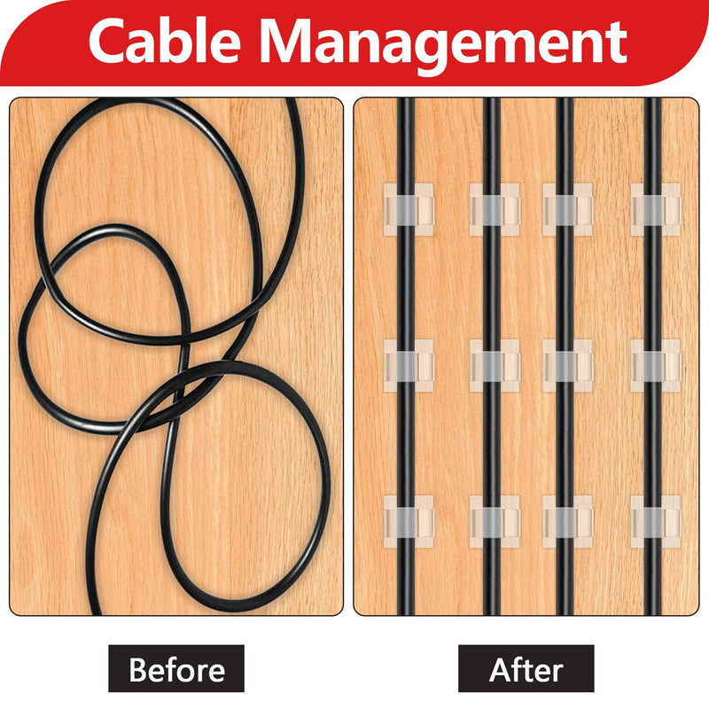 100PCS Cable Clips, Adhesive Wire Clips Organizer Cord Clips Management, Cable Staples Outdoor Strong for Wall, Desk, Christmas Lights, String Lights, Fairy Lights, Clear Glossy, Small