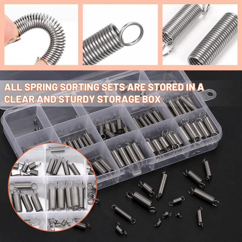 Tanstic 150Pcs 15 Sizes Extension Spring Assortment Kit Extension Spring Assorted Size Small Springs Stainless Steel Extension Spring for Home Repairs and DIY 150