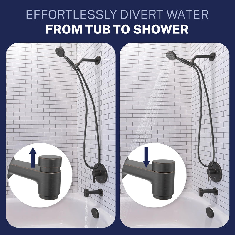 HammerHead Solid Brass Tub Spout with Spring-Loaded Diverter, 6.8" Length, 1/2" FNPT or 3/4" MNPT Thread-On Bath Tub Spout, Heavy-Duty Bathtub Faucet, Oil Rubbed Bronze