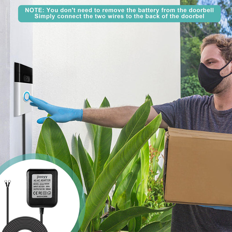 18V500mA Doorbell Transformer - Video Doorbell Power Adapter, for Ring Video Doorbell Pro and Ring Video Doorbell 2, Compatible with Zmodo Smart Doorbell and Nest Hello Doorbell(16.4 ft Black) 16.4 ft Black