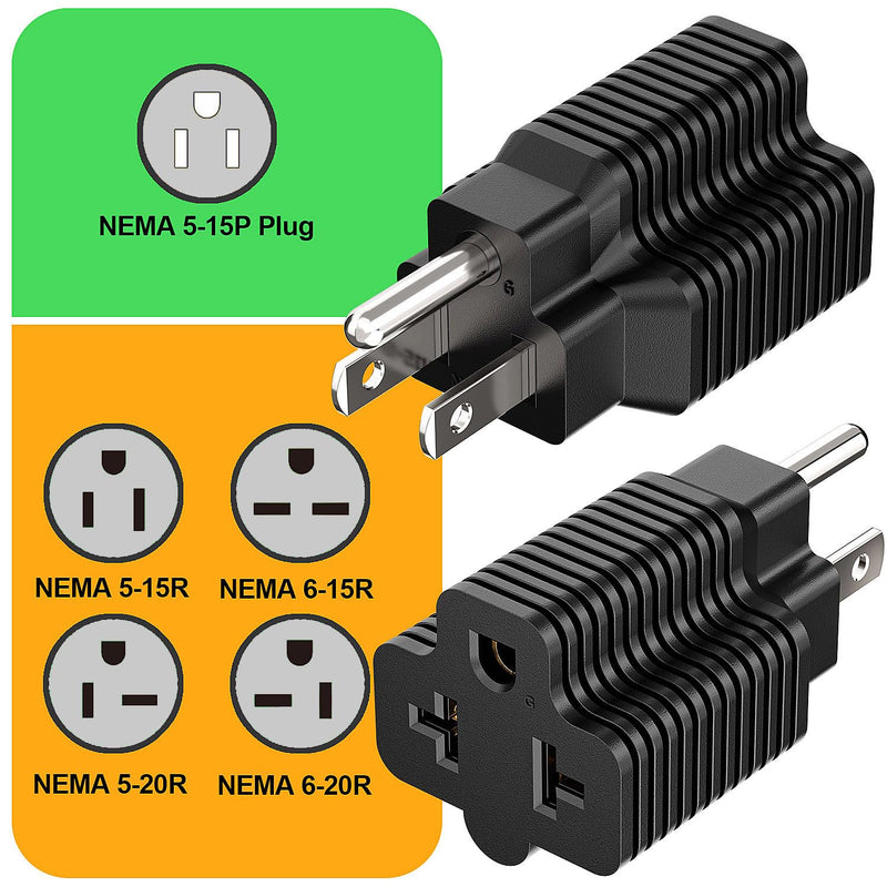 [4-in-1] 15 Amp Household AC Plug to 20 Amp T Blade Adapter,5-15P to 5-20R,5-15P to 6-15R,5-15P to 6-20R, 4 in 1 AC Power Adapter,15A 125V to 20A 250V Adapter 1 Count (Pack of 1)