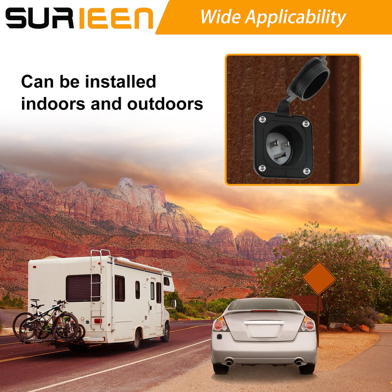 15 Amp Flanged Inlet, 125V NEMA 5-15P Shore Power Inlet Receptacle, AC Port Plug with Waterproof Cover Recessed Male Outlet, 2 Pole 3-Wire Straight Blade Electric Plug for RV Trailer Shed Block Heater