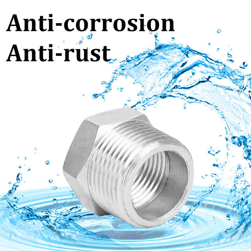 2 Pcs Reducer Hex Bushing, 304 Stainless Steel 1" Male NPT to 3/4" Female NPT（ 1"MNPT - 3/4"FNPT） Pipe Fitting Hex Bushing, Heavy Duty Pipe Fitting Reducer Adapter 1" - 3/4"