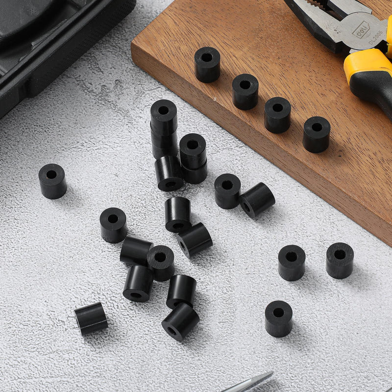Pasimy 200 Pcs Black Nylon Spacers 1/2 ''Thick, 1/2 '' Od 0.194 '' ID Round Rubber Plastic Washers Electrical Outlet Screw Spacers for Robotics Electrical Screws, Switch and Receptacle 1/2'' Thick, 1/2'' Od 0.194'' Id