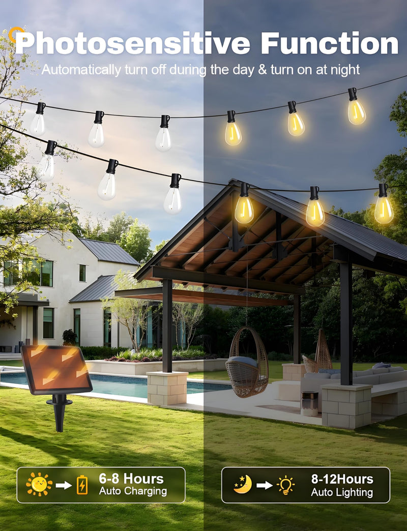 Tenmiro 120FT Solar Outdoor String Lights with Remote and 32+2 LED Shatterproof Bulbs Dimmable & Timing 3 Light Modes Solar Patio String Lights for Cafe, Garden, Deck, Outside Wedding Last for 10+Hrs Solar 120FT