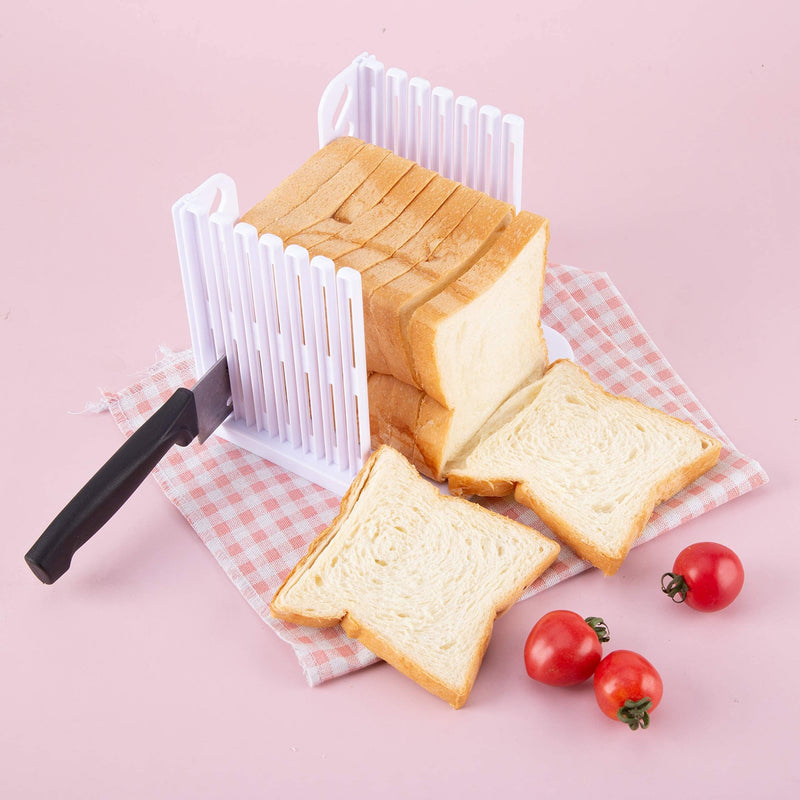 Bread Slicer for Homemade Bread, Bread Slicer Guide with AdjustableCrumb Tray, Foldable Compact Plastic Bread Loaf Cutter Slicer for Kitchen Baking Homemade Bread,Cake,Taost,Bagels