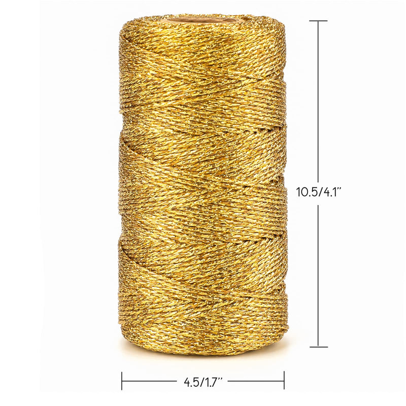 jijAcraft 328 Feet Gold String Twine - 1.5mm Metallic Ornament Thread Gift Wrapping - Inelastic Macrame Glitter Gold Cord for Crafting, Wedding Gift Package, DIY Presents Wrapping Decoration