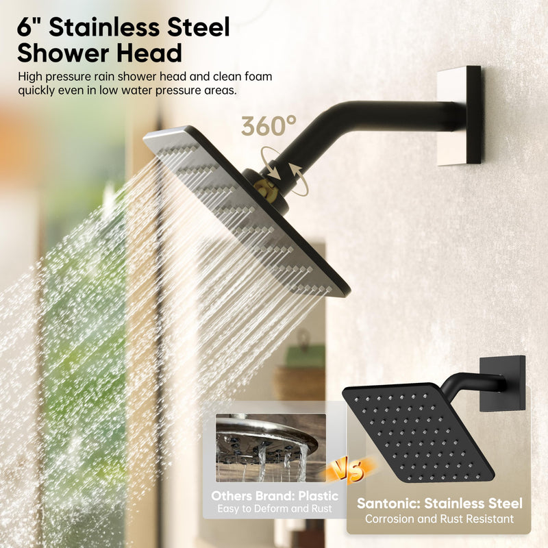 Replacement for Delta Faucet Shower Trim Kit 14 Series, Bathroom Shower Faucet Set with 6-Inch Matte Black Shower Head（Valve/Cartridge Not Included）