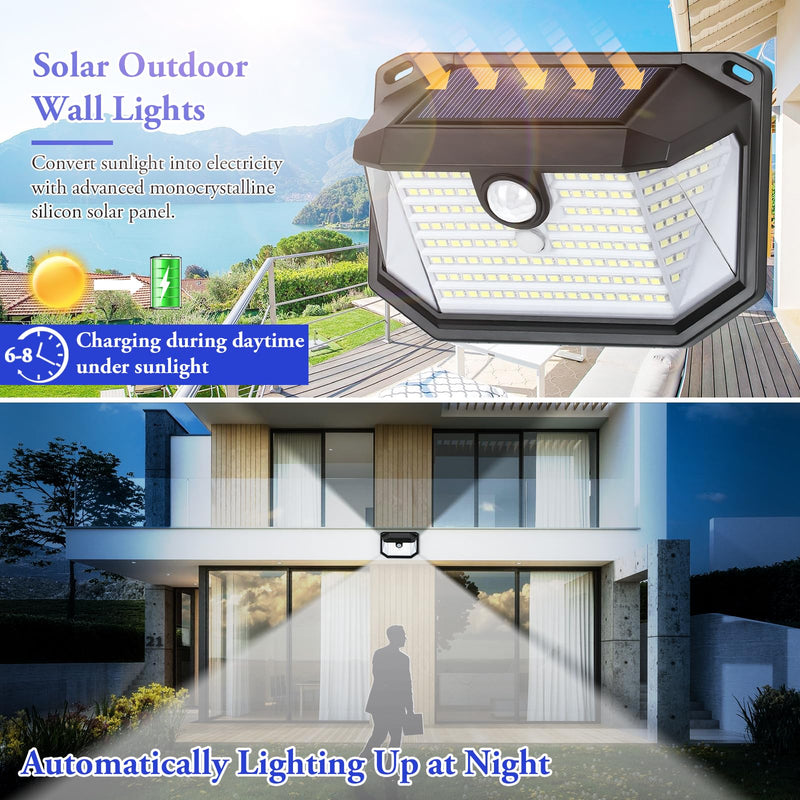 Solar Outdoor Lights, 2-Pack Super Bright 178 LEDs Motion Sensor Wall Light with 270° Wide Angle & 3 Modes, Waterproof Solar Powered Security Light for Patio Garden Garage Front Door 2-Pack (Pack of 1)