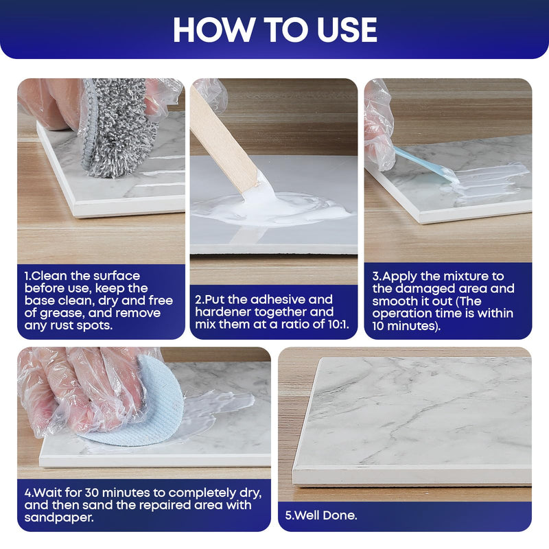 Marble and Granite Repair Kit (White) - 30-Min Quick-Drying Quartz Countertop Repair Kit on Quartz, Marble, Porcelain and Other Stone Surfaces - Granite Sealer for Edge Chips Cracks Scratches Holes Marble and Granite Repair Kit (White)