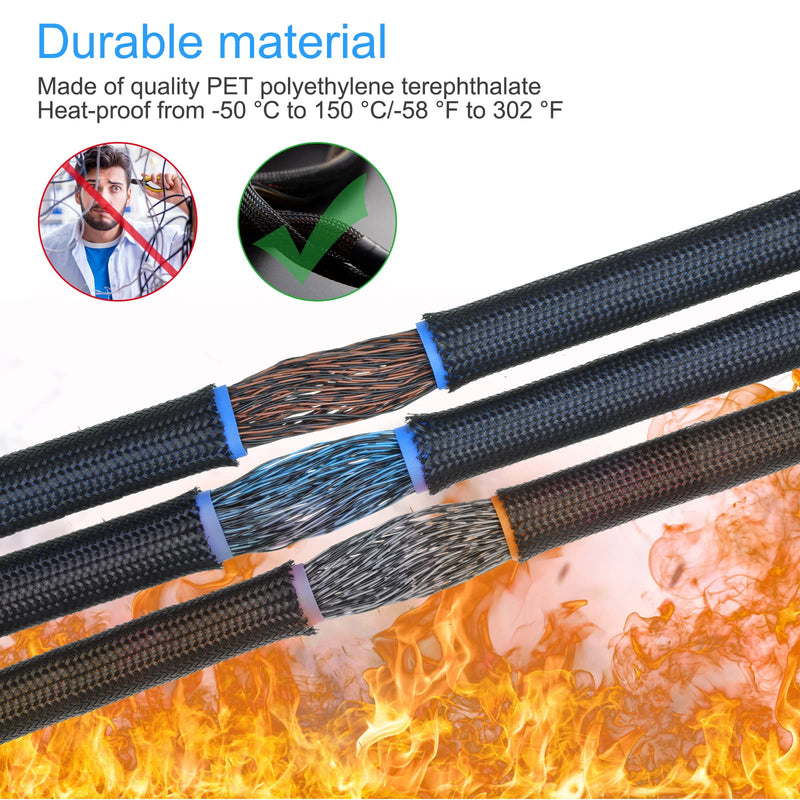 Tatuo 65.6 ft Expandable Braided Cable Sleeve Multi Size Braided Wire Sleeve with 120 Pcs Heat Shrink Tubing for Television Audio Computer Cables Video Pets,1/4 in,2/5 in,1/2 in,3/4 in(Black) Black
