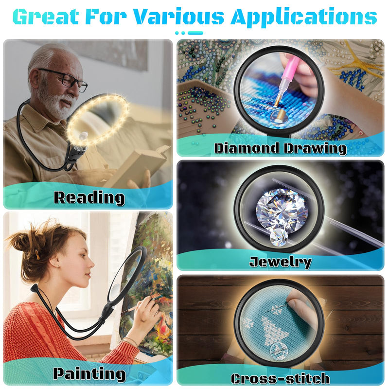 10X 30X Large Magnifying Glass with Light, Hands Free Magnifying Glass for Reading, 3 Color LED Lights Flexible Gooseneck Magnifier for Close Work Reading Sewing, 4.3in 4.3 in