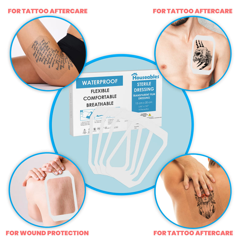 Houseables Waterproof Bandages, Transparent Film Dressing, Waterproof Bandages Post Surgical, 6x8, Dressing Waterproof, Waterproof Wound Cover, Surgical Bandage, Transparent Dressing, Showering, Large Clear - 10 Pack 5.9x7.87 Inch (Pack of 10)